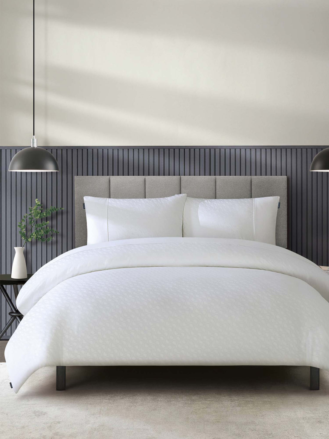 Duchamp Premium Cotton Sateen Monogram Jacquard Duvet Set Bright White