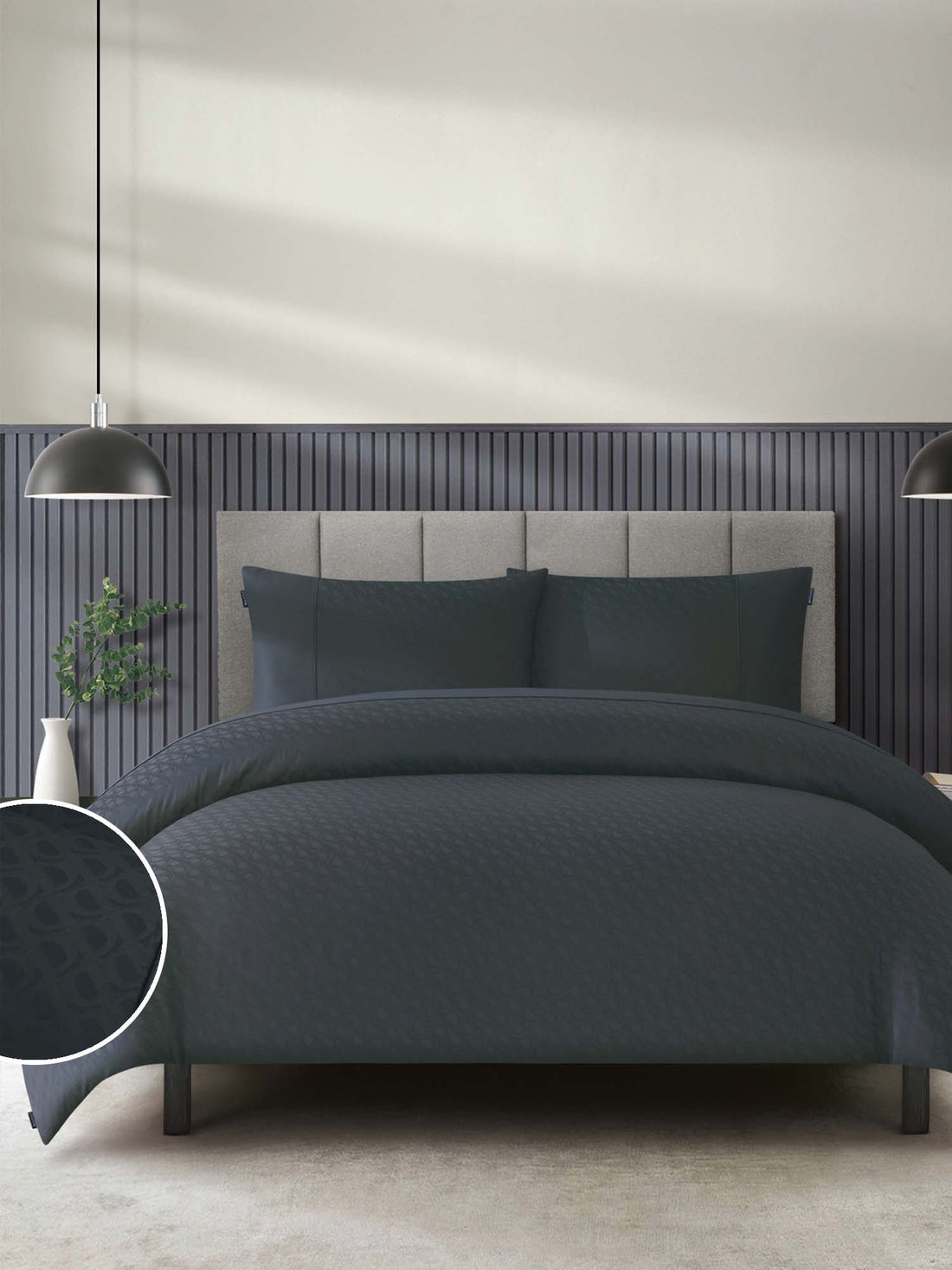 Duchamp Premium Cotton Sateen Monogram Jacquard Duvet Set Blackened Pearl