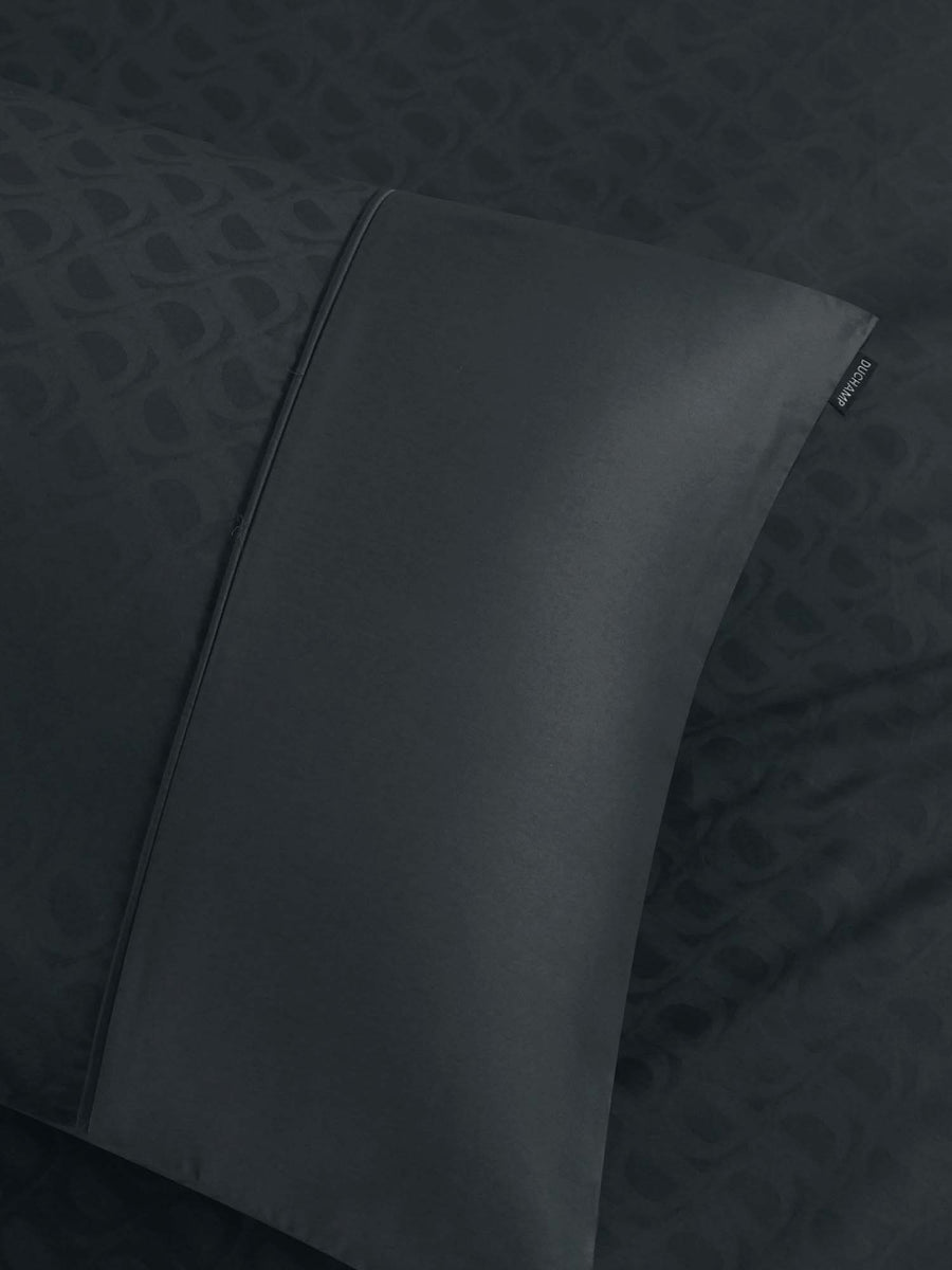 Duchamp Premium Cotton Sateen Monogram Jacquard Duvet Set Blackened Pearl