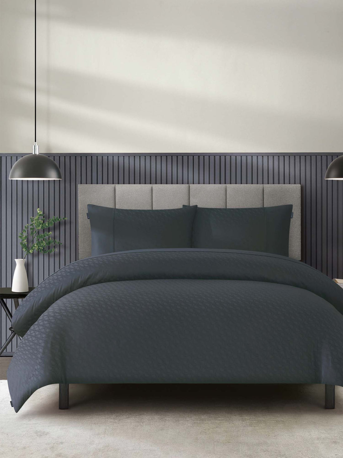 Duchamp Premium Cotton Sateen Monogram Jacquard Duvet Set Blackened Pearl