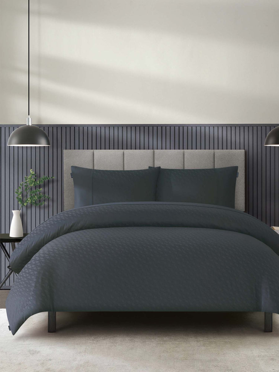 Duchamp Premium Cotton Sateen Monogram Jacquard Duvet Set Blackened Pearl