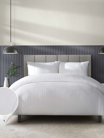 Duchamp Premium Cotton Seersucker Stripe Duvet Set Bright White