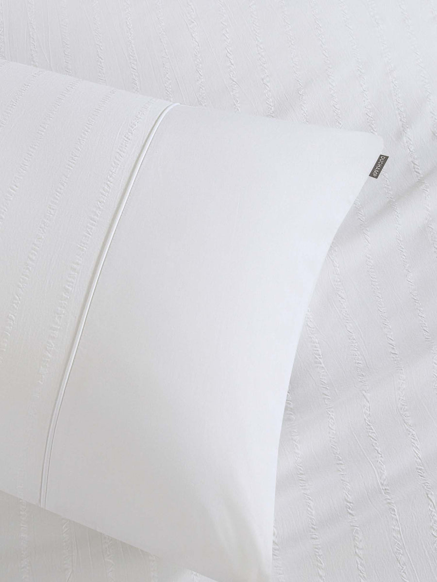 Duchamp Premium Cotton Seersucker Stripe Duvet Set Bright White