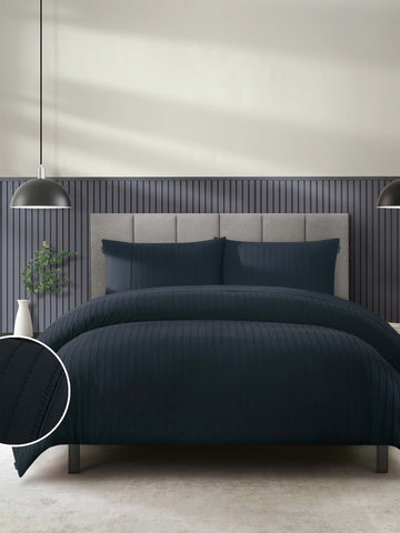 Duchamp Premium Cotton Seersucker Stripe Duvet Set Deep Well