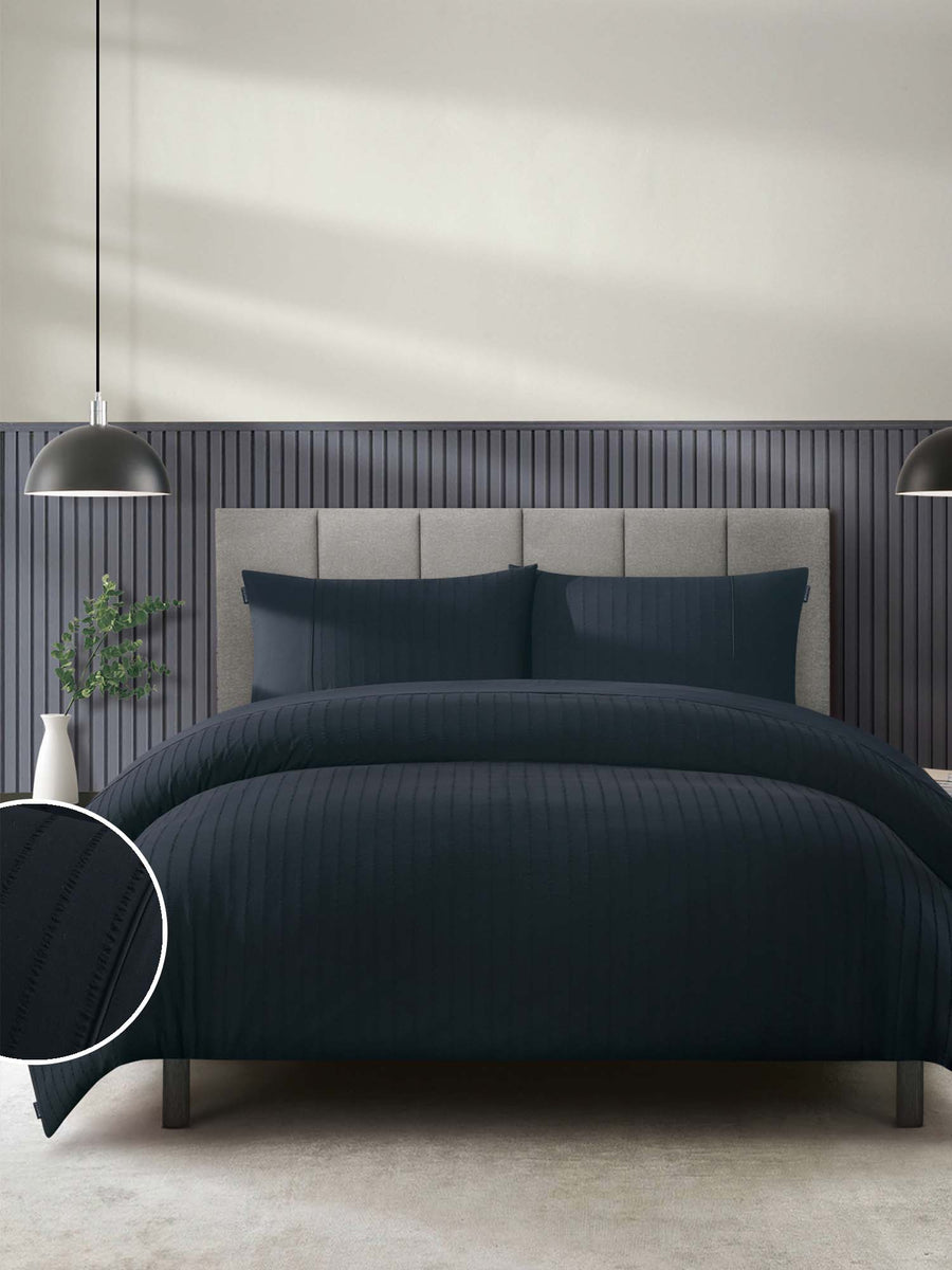 Duchamp Premium Cotton Seersucker Stripe Duvet Set Deep Well