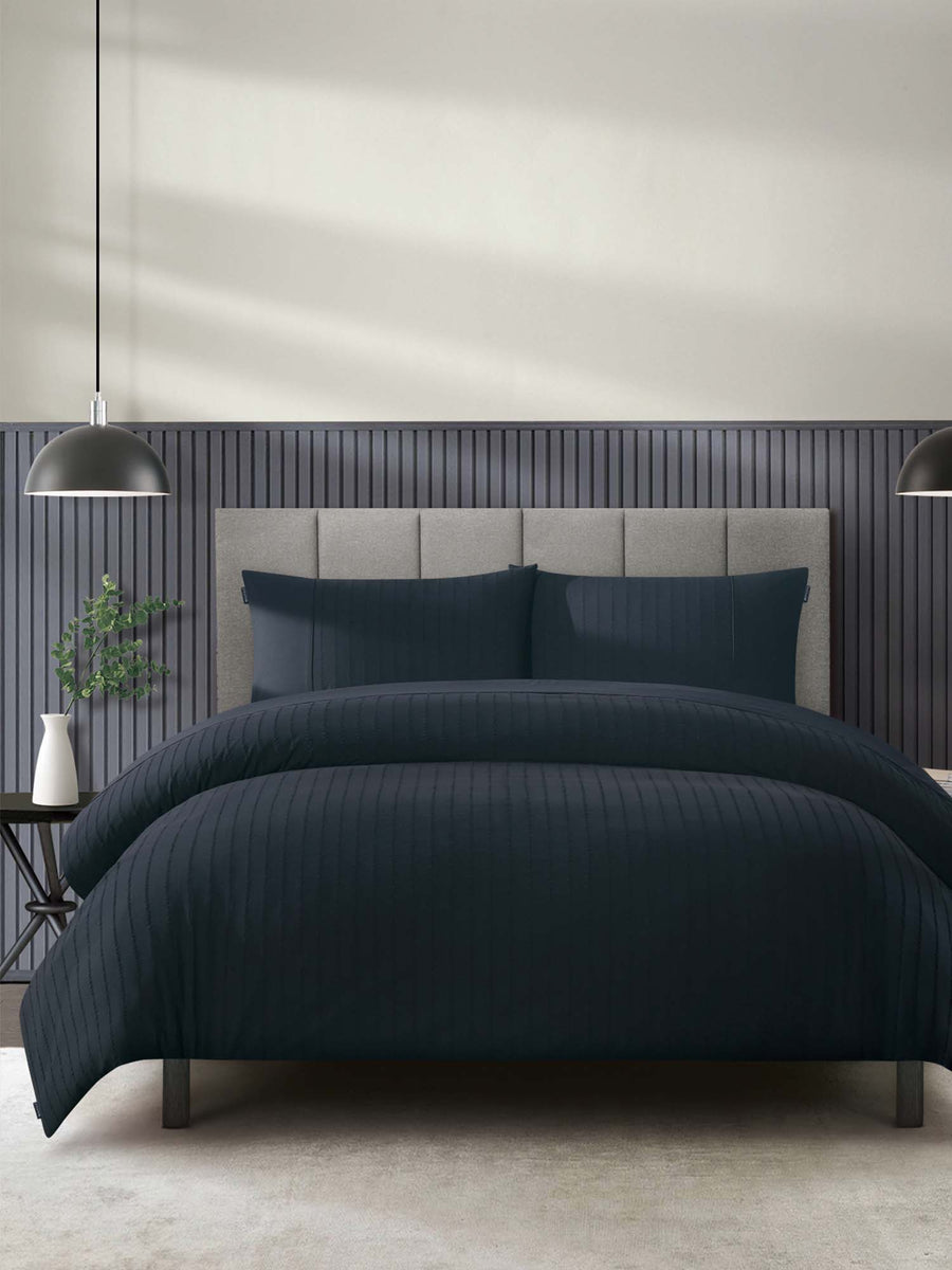 Duchamp Premium Cotton Seersucker Stripe Duvet Set Deep Well