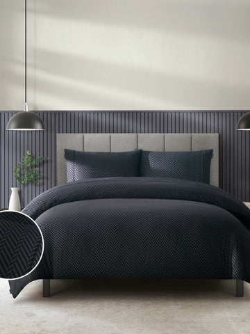 Duchamp Premium Cotton Herringbone Print Duvet Set Deep Well