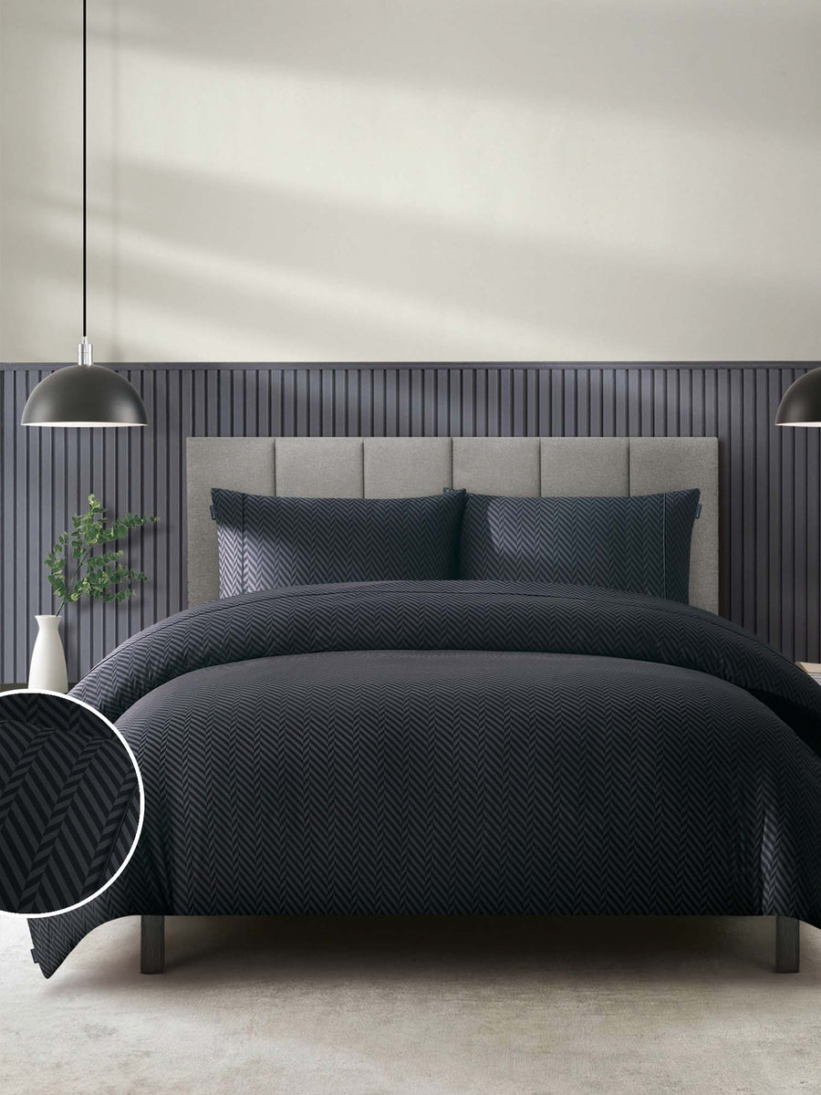 Duchamp Premium Cotton Herringbone Print Duvet Set Deep Well