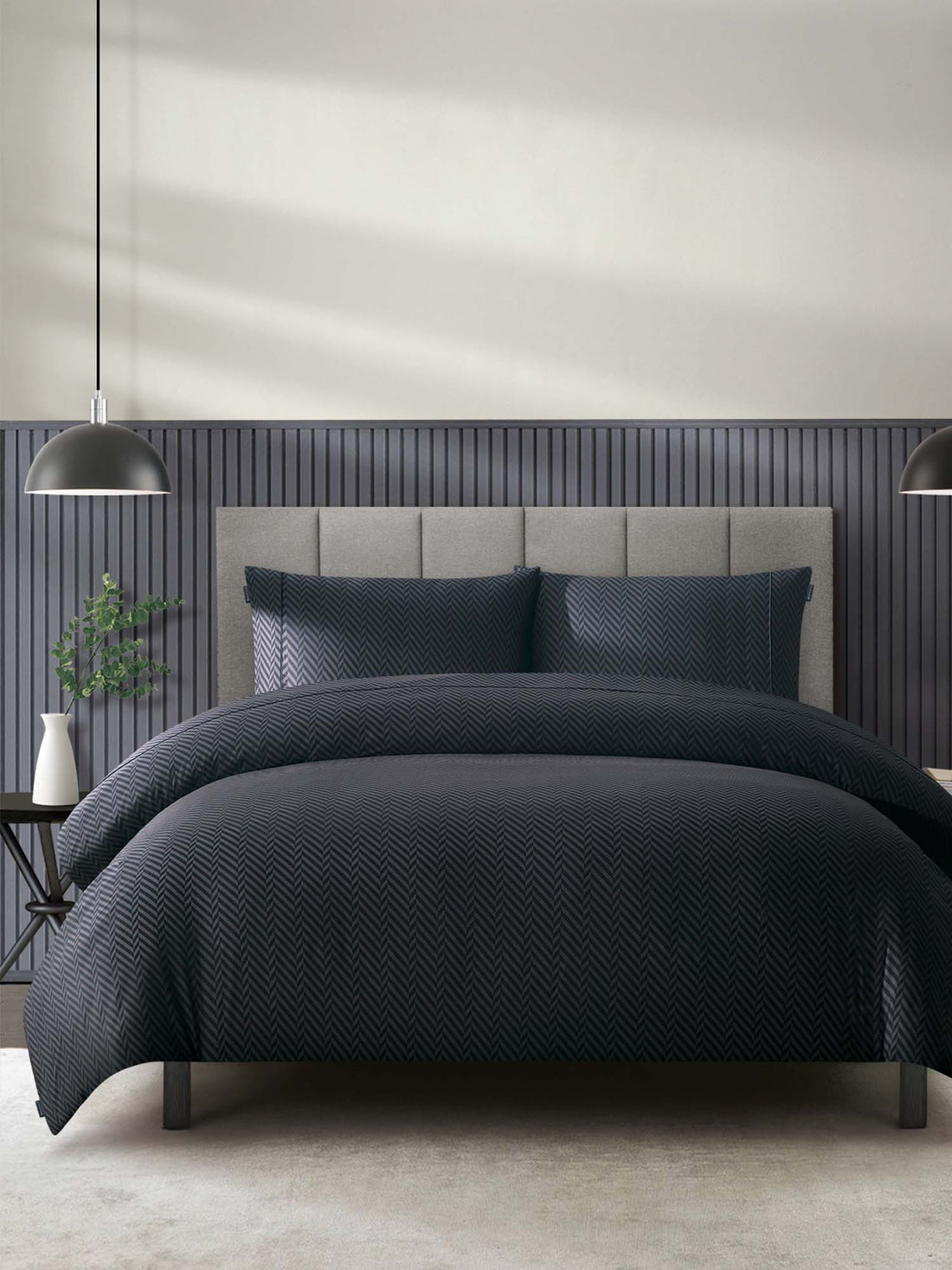 Duchamp Premium Cotton Herringbone Print Duvet Set Deep Well