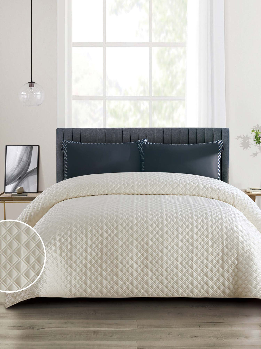 Duchamp Premium Satin Geo Dutch Velvet Bedspread Bright White