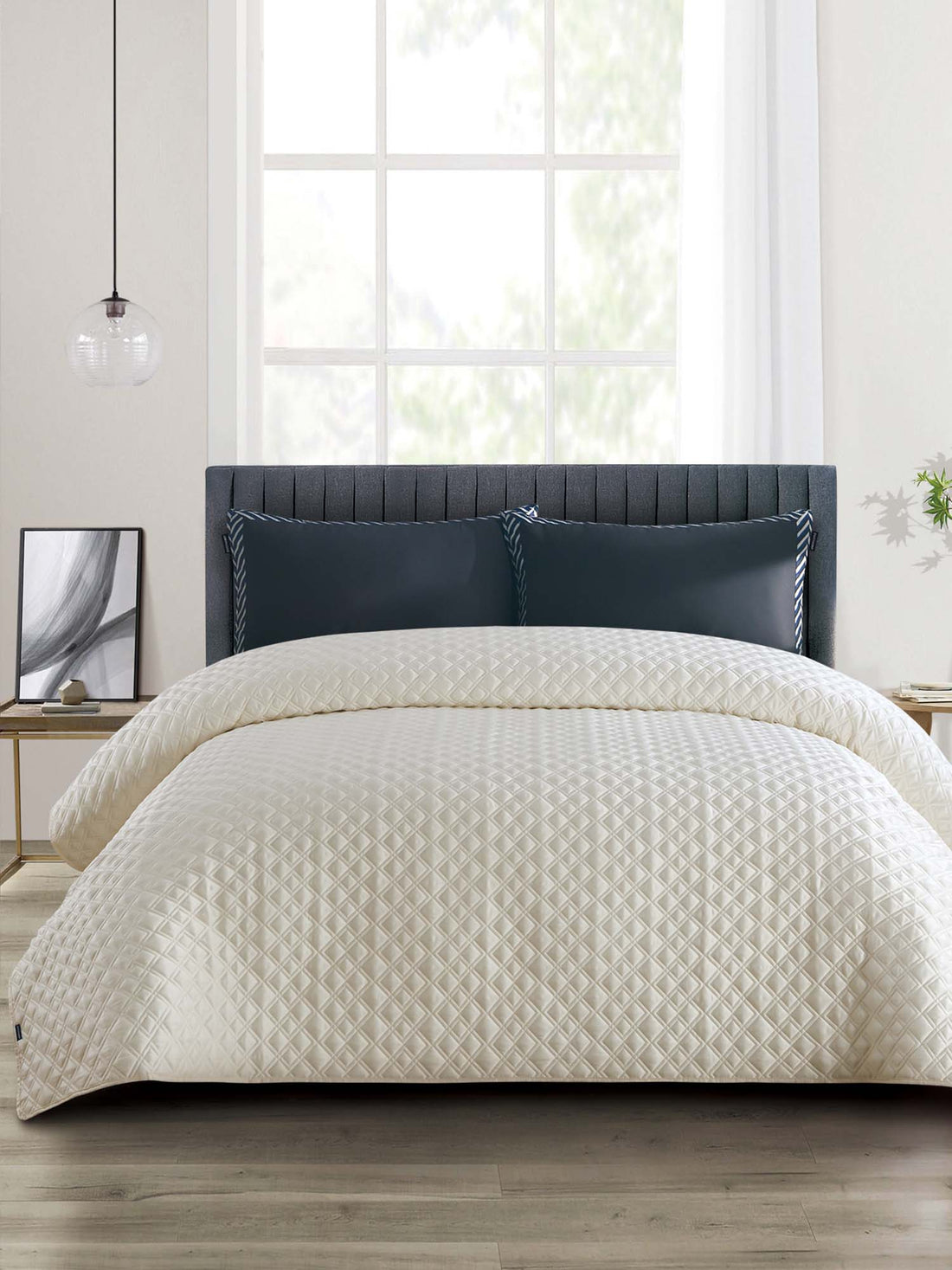 Duchamp Premium Satin Geo Dutch Velvet Bedspread Bright White
