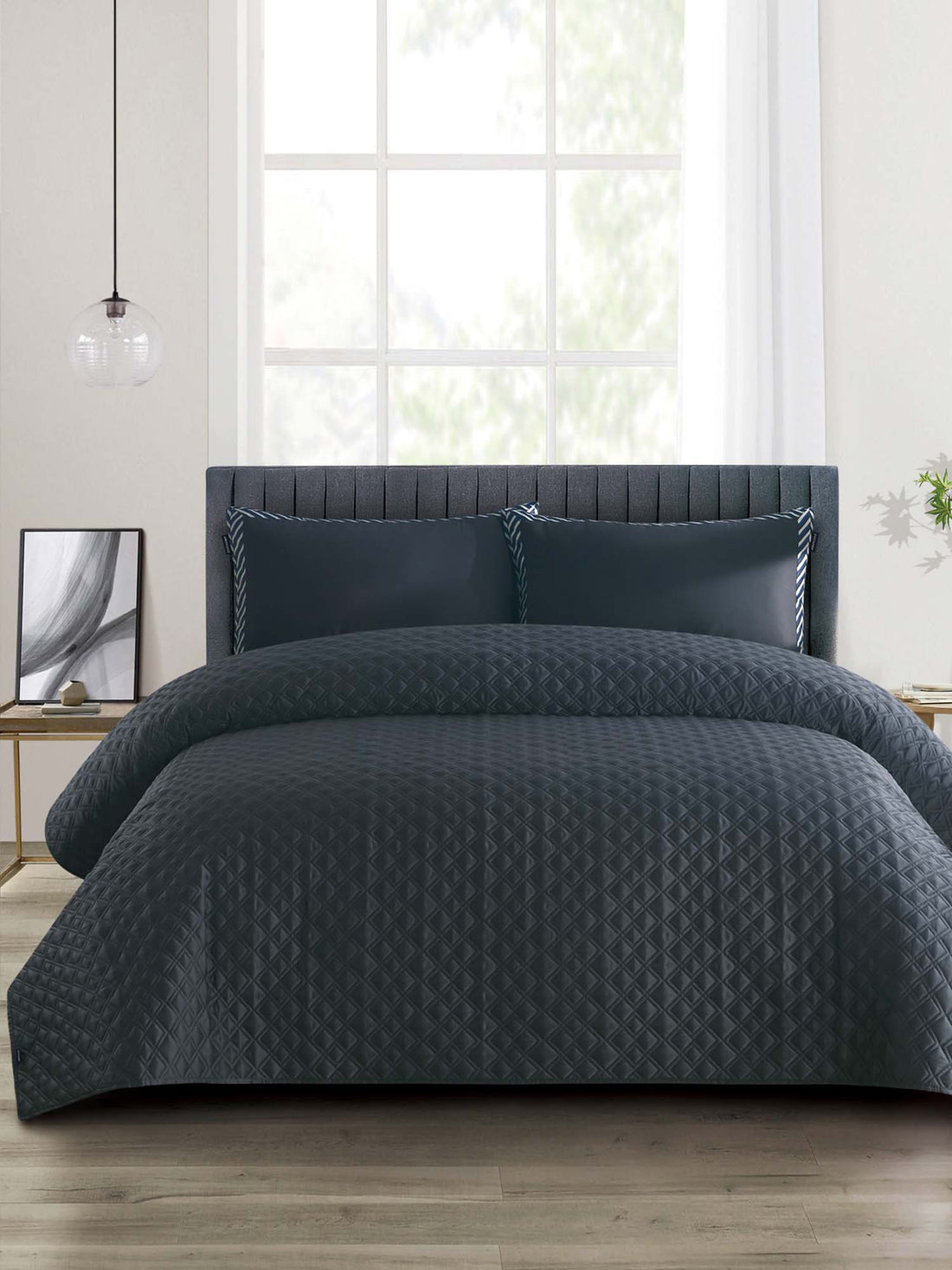 Duchamp Premium Satin Geo Dutch Velvet Bedspread Blackened Pearl