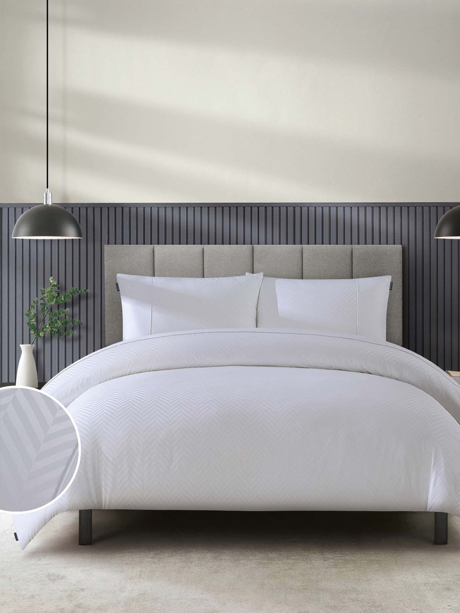 Duchamp Premium Cotton Sateen Herringbone Duvet Set Bright White