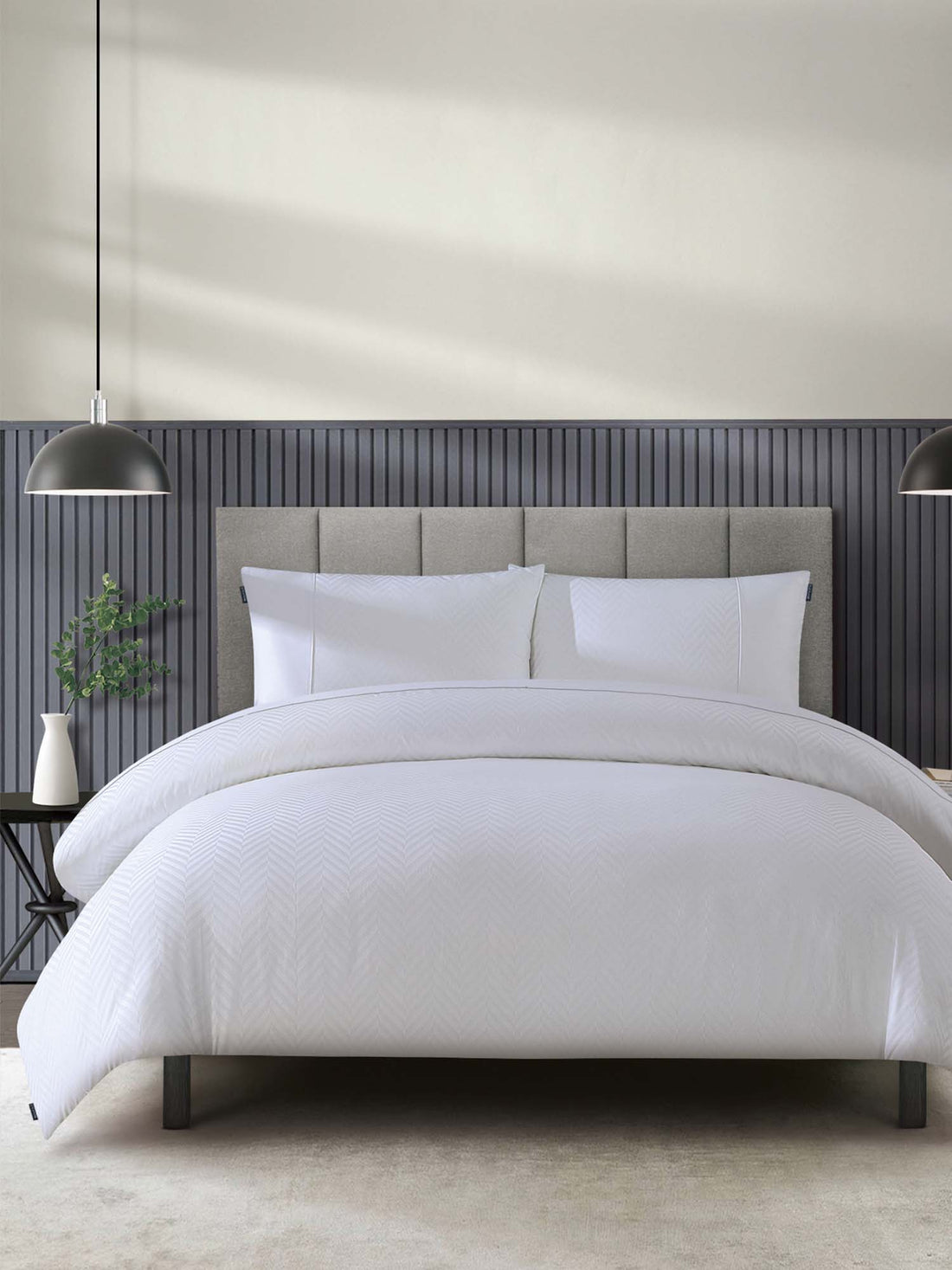 Duchamp Premium Cotton Sateen Herringbone Duvet Set Bright White