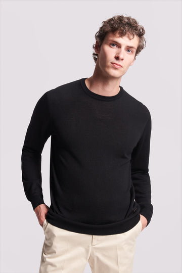Merino Wool Crew Neck Sweater Black