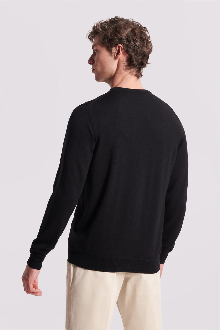 Merino Wool Crew Neck Sweater in Black