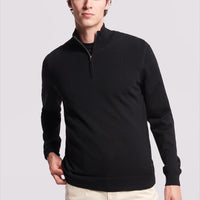 Merino Wool 1/4 Zip Funnel Neck Sweater Black