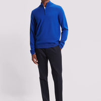Merino Wool 1/4 Zip Funnel Neck Sweater in Cobalt Blue