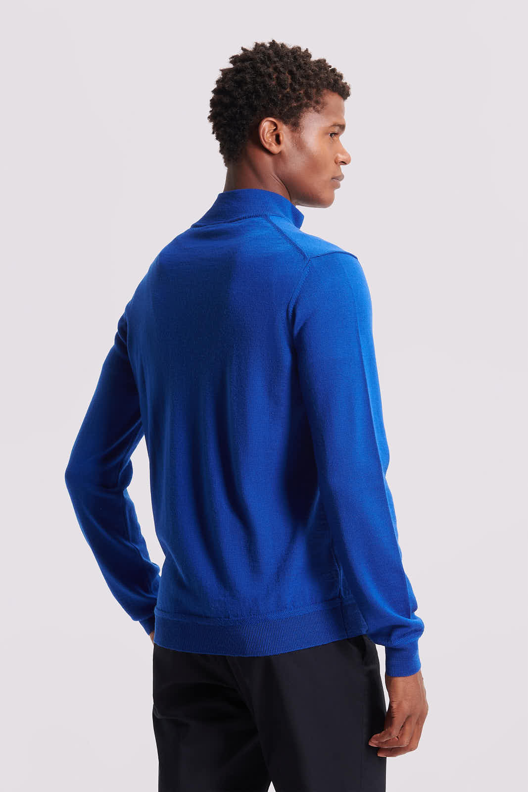 Merino Wool 1/4 Zip Funnel Neck Sweater in Cobalt Blue