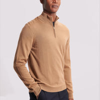 Merino Wool 1/4 Zip Funnel Neck Sweater Brown