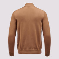 Merino Wool 1/4 Zip Funnel Neck Sweater in Brown