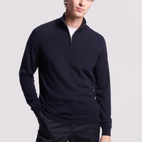 Merino Wool 1/4 Zip Funnel Neck Sweater Dark Navy