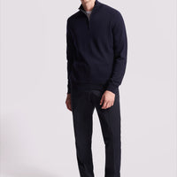 Merino Wool 1/4 Zip Funnel Neck Sweater Dark Navy