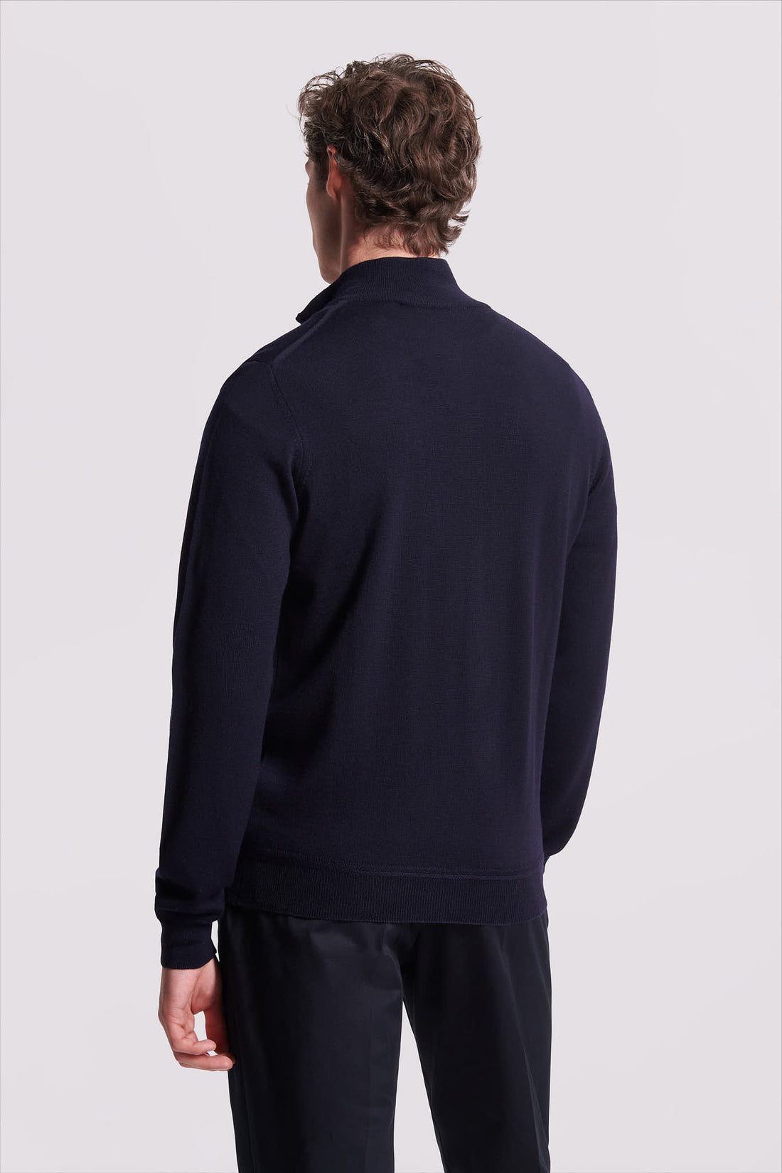 Merino Wool 1/4 Zip Funnel Neck Sweater Dark Navy