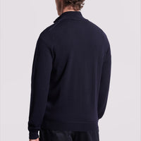 Merino Wool 1/4 Zip Funnel Neck Sweater Dark Navy