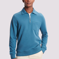 French Terry 1/4 Zip Collar Sweatshirt in Teal Blue