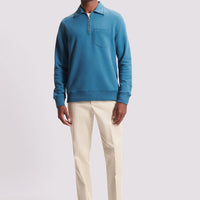 French Terry 1/4 Zip Collar Sweatshirt in Teal Blue