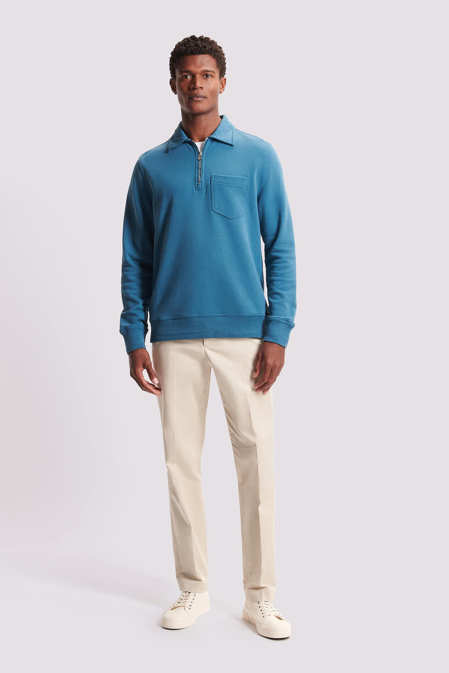 French Terry 1/4 Zip Collar Sweatshirt in Teal Blue