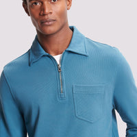 French Terry 1/4 Zip Collar Sweatshirt Teal Blue