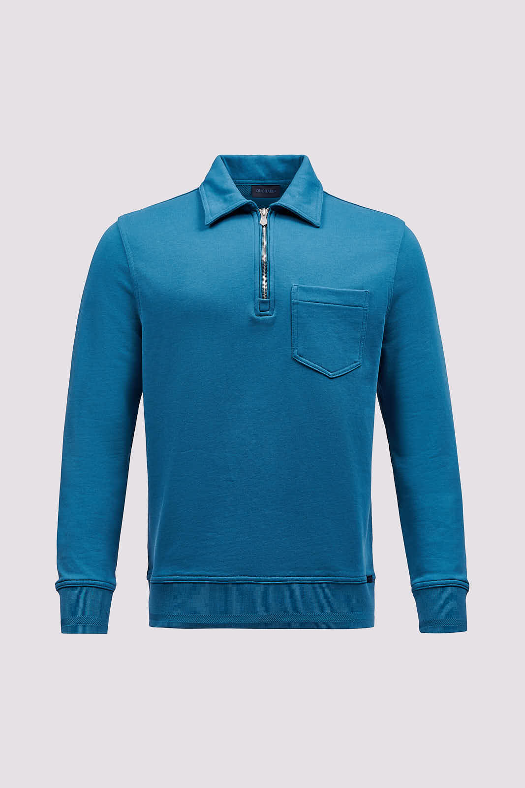 French Terry 1/4 Zip Collar Sweatshirt in Teal Blue