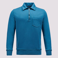 French Terry 1/4 Zip Collar Sweatshirt in Teal Blue