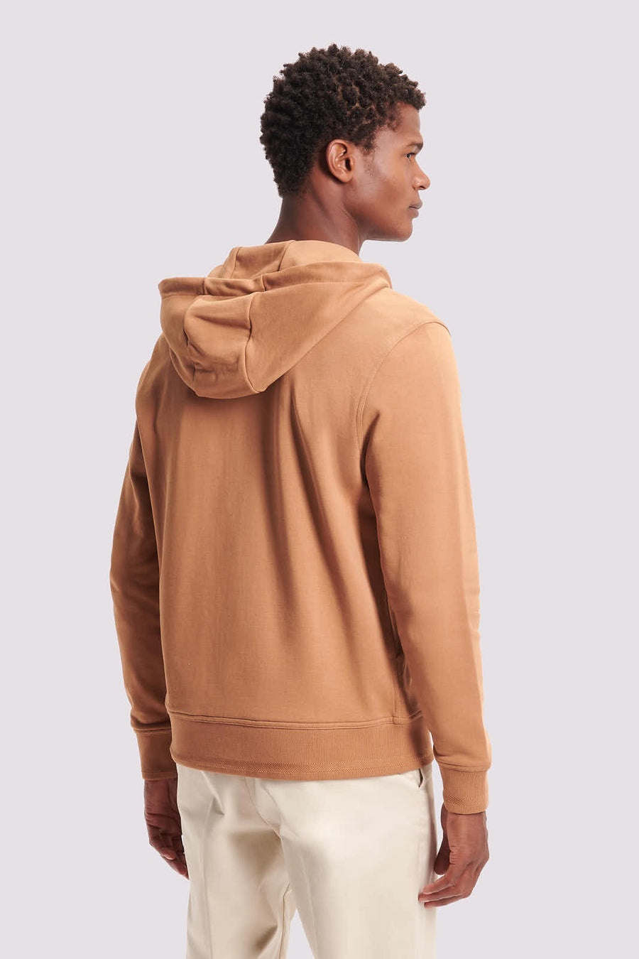French Terry Zip Through Hooded Sweatshirt Brown