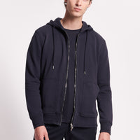 French Terry Zip Through Hooded Sweatshirt in Dark Navy