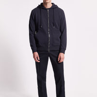 French Terry Zip Through Hooded Sweatshirt in Dark Navy