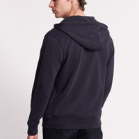 French Terry Zip Through Hooded Sweatshirt in Dark Navy