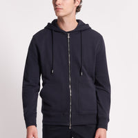 French Terry Zip Through Hooded Sweatshirt in Dark Navy