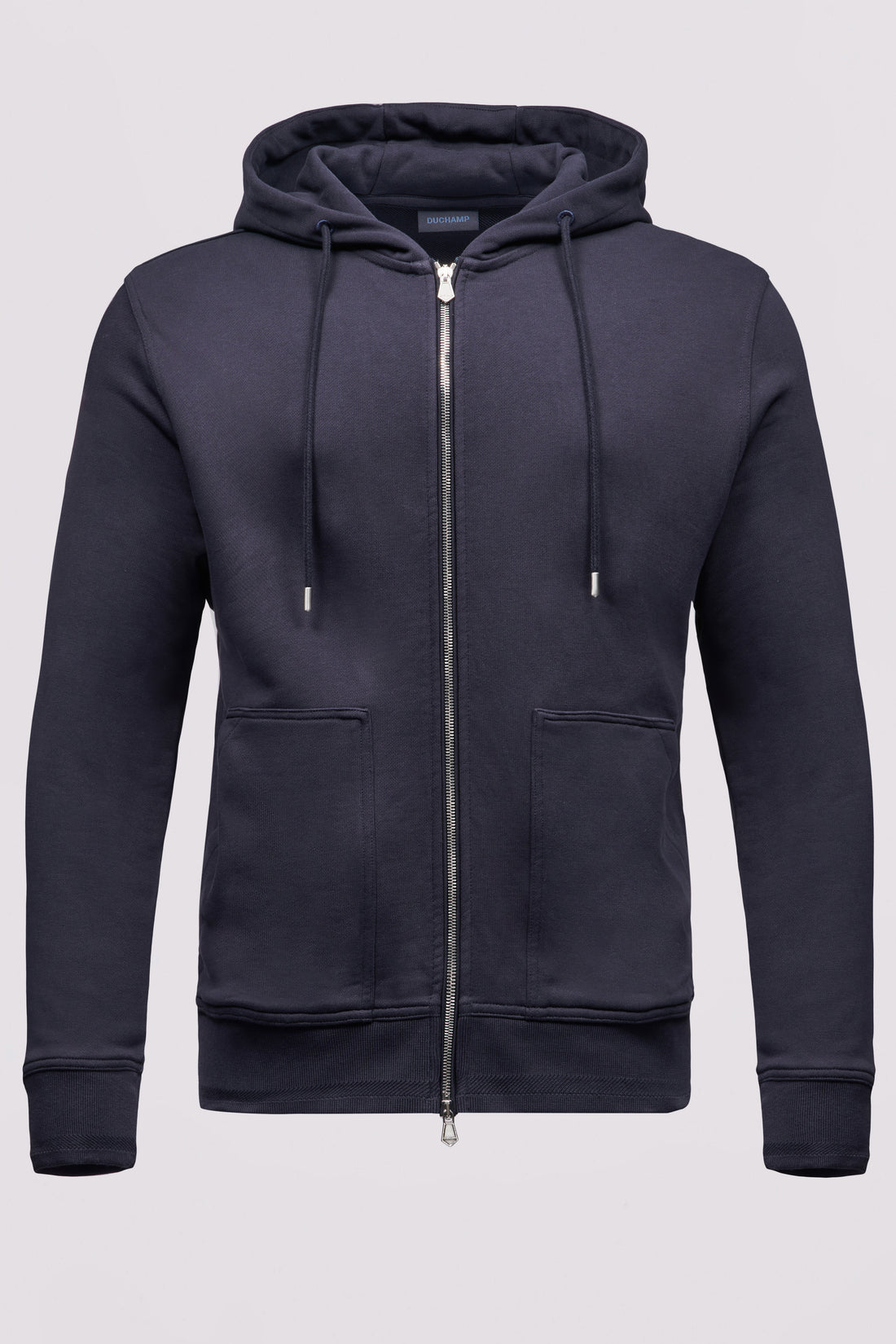 French Terry Zip Through Hooded Sweatshirt in Dark Navy