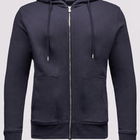 French Terry Zip Through Hooded Sweatshirt in Dark Navy