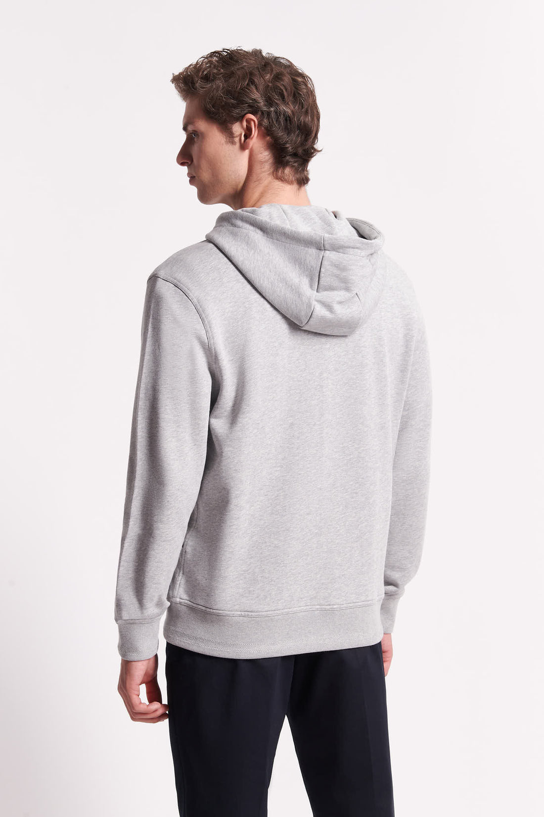 French Terry Zip Through Hooded Sweatshirt Grey Marl