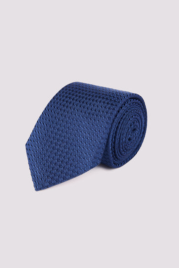 100% Silk Tie Geo Pattern Indigo Blue