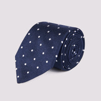 100% Silk Herringbone Polka Dot Tie in Dark Navy