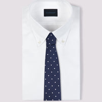 100% Silk Herringbone Polka Dot Tie in Dark Navy