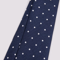 100% Silk Herringbone Polka Dot Tie in Dark Navy