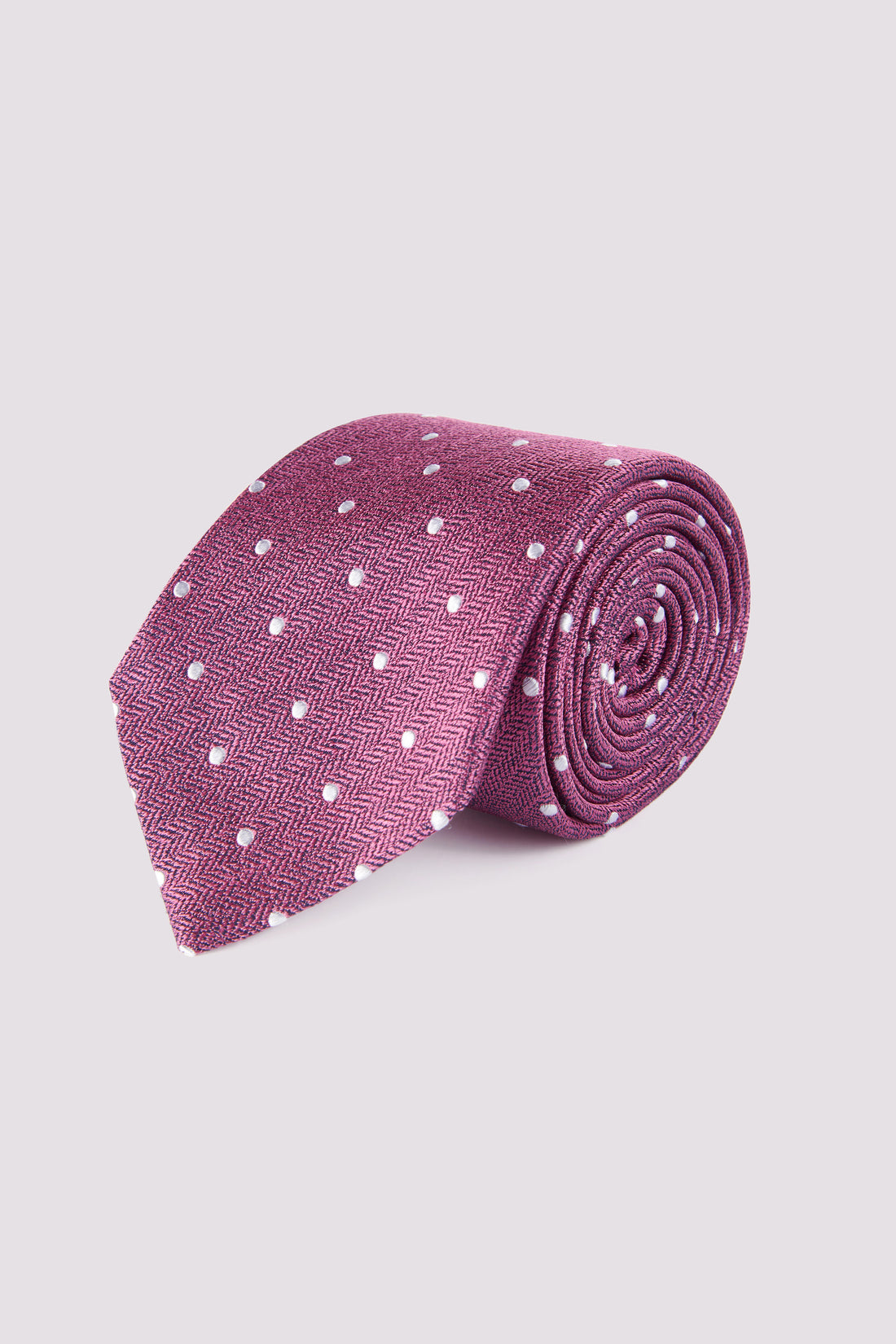 100% Silk Herringbone Polka Dot Tie in Mulberry