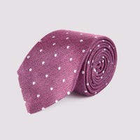 100% Silk Herringbone Polka Dot Tie in Mulberry