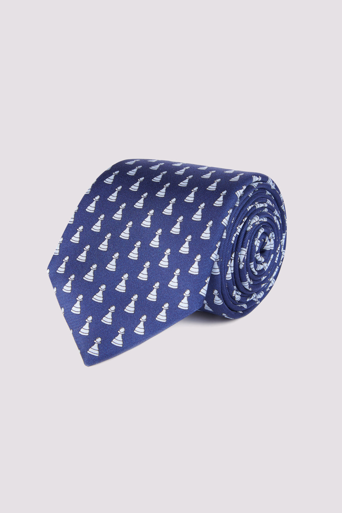 100% Silk Tie Chess Piece Print French Navy